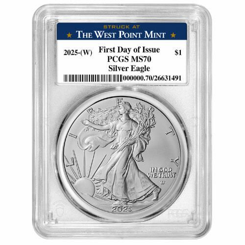 2025-(W) US Silver Eagle PCGS MS-70 First Day of Issue 1 oz Coin - Struck at West Point Label