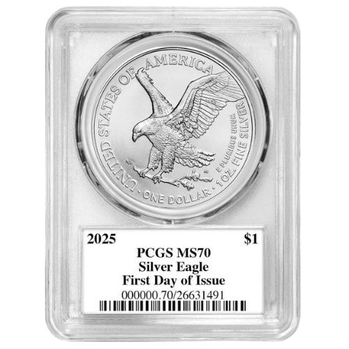 2025 PCGS MS-70 First Day of Issue 1 oz American Silver Eagle Coin - Emily Damstra Label
