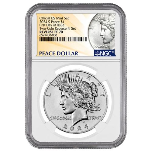 2024-S NGC PF-70 First Day of Issue Morgan & Peace Dollar Reverse Proof Silver 2-Coin Set - Morgan & Peace Labels