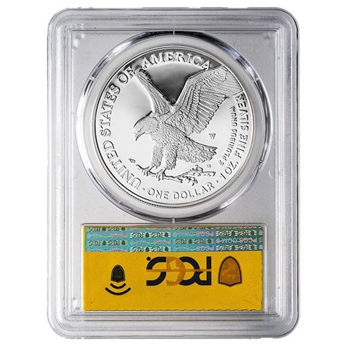 PCGS PR-70 Advanced Release Gold Foil Label 2024-W American Silver Eagle Proof Coin