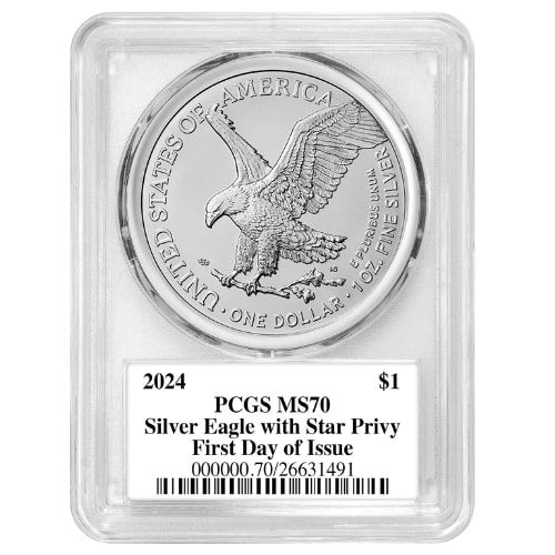 2024-(P) PCGS MS-70 First Day of Issue Star Privy 1 oz American Silver Eagle Coin - John Dannreuther Label