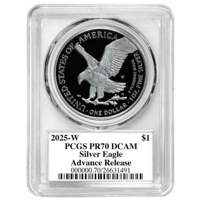 2025-W PCGS PR-70 Advance Release 1 oz American Silver Eagle Proof Coin - Emily Damstra Label