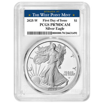 2025-W PCGS PR-70 First Day of Issue 1 oz American Silver Eagle Proof Coin - West Point Label