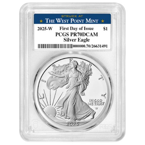 2025-W PCGS PR-70 First Day of Issue 1 oz American Silver Eagle Proof Coin - West Point Label