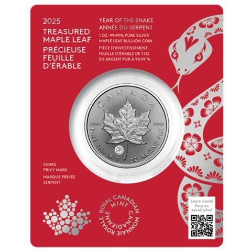 2025 1 oz Canadian Silver Maple Leaf Coin - Year of the Snake Privy Mark