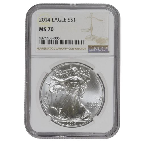 2014 NGC MS-70 1 oz American Silver Eagle Coin - Brown Label