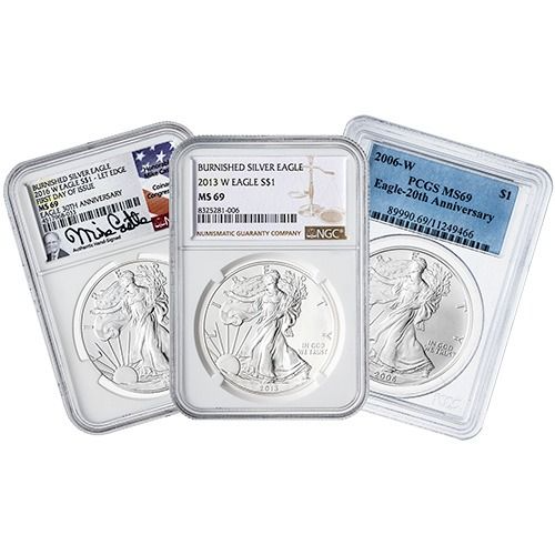 NGC/PCGS MS/SP-69 1 oz American Silver Eagle Burnished Coin - Random Year